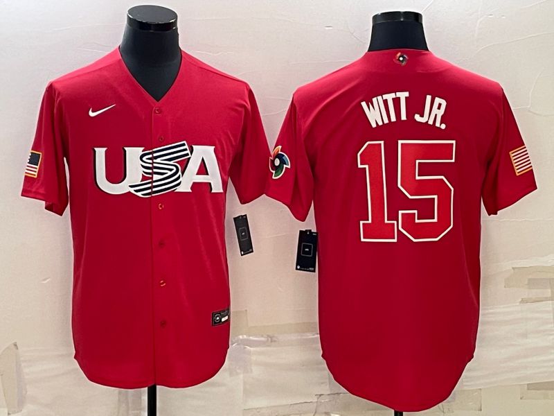 Men 2023 World Cub USA #15 Witt jr Red Nike MLB Jersey10->more jerseys->MLB Jersey